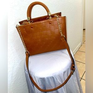 Steve Madden Embossed Satchel Bag with Crossbody option in Bjeannee True Cognac